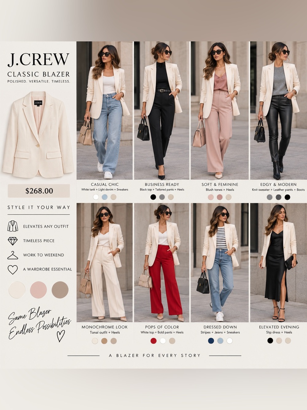 J. Crew Women's Cream Classic Blazer - Neutral Tailored Layer